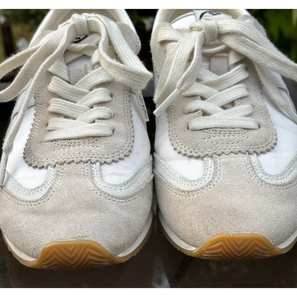 $238 Tory Burch  Hank White /Beige Sneakers Sz 7.5M